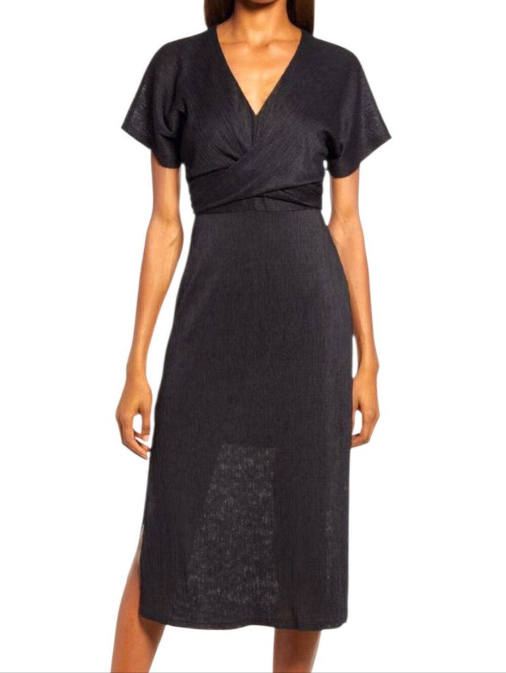 FLORET STUDIOS Phoebe V-Neck Midi Dress Sz L Cocktail Party Little Black Dress